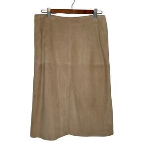 Brooks Brothers 100% Leather Knee skirt plaza quiet luxury beige minimalist sz 6